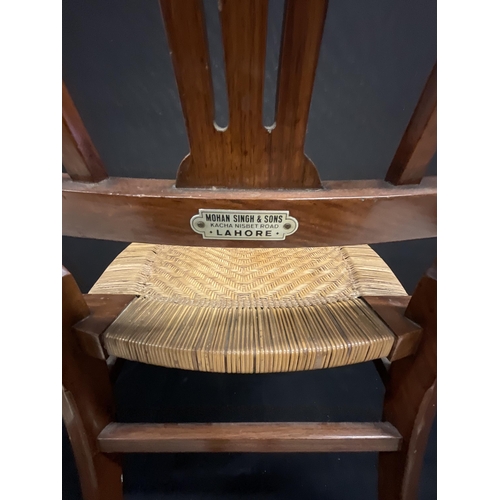 235 - EDWARDIAN MAHOGANY BEDROOM CHAIR - LABELLED MOHAN SINGH AND SONS LAHORE