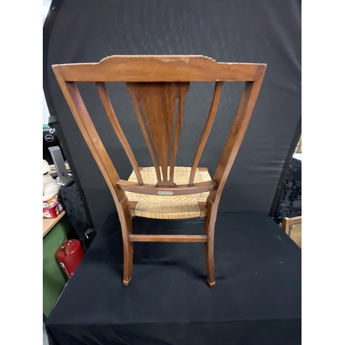 235 - EDWARDIAN MAHOGANY BEDROOM CHAIR - LABELLED MOHAN SINGH AND SONS LAHORE