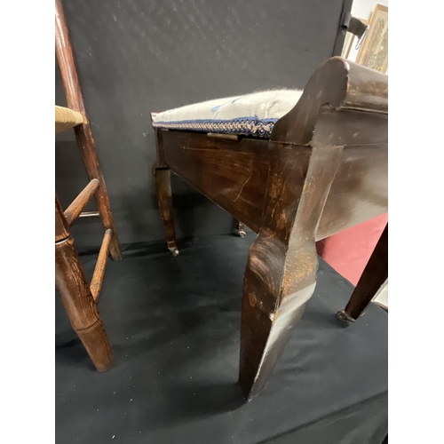 239 - PIANO STOOL AND VICTORIAN OAK CHAIR A/F