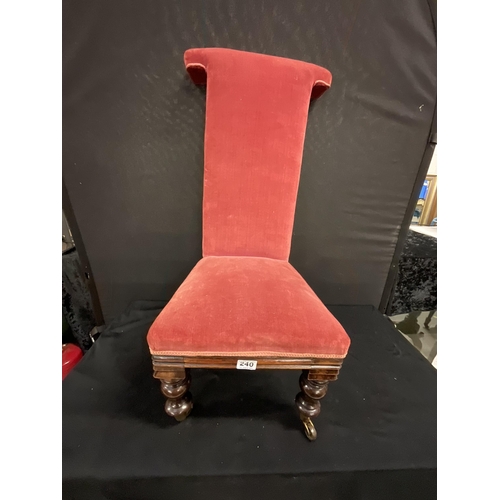 240 - VICTORIAN MAHOGANY UPHOLSTERED PRAYER CHAIR