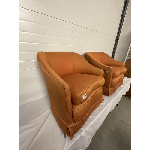 249 - PAIR OF ORANGE UPHOLSTERED TUB CHAIRS