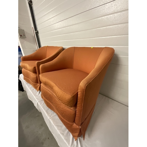 249 - PAIR OF ORANGE UPHOLSTERED TUB CHAIRS