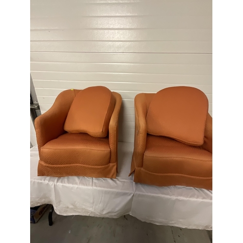 249 - PAIR OF ORANGE UPHOLSTERED TUB CHAIRS