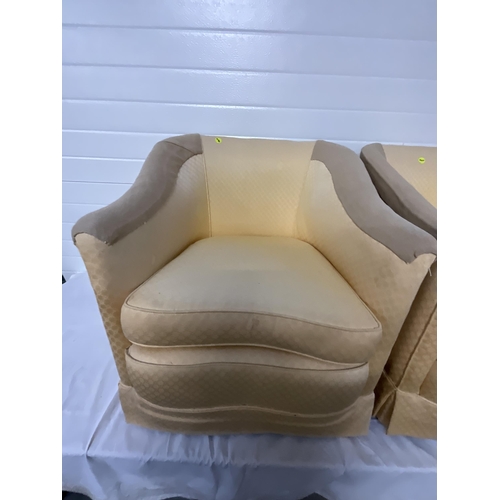 257 - PAIR OF YELLOW UPHOLSTERED TUB CHAIRS A/F