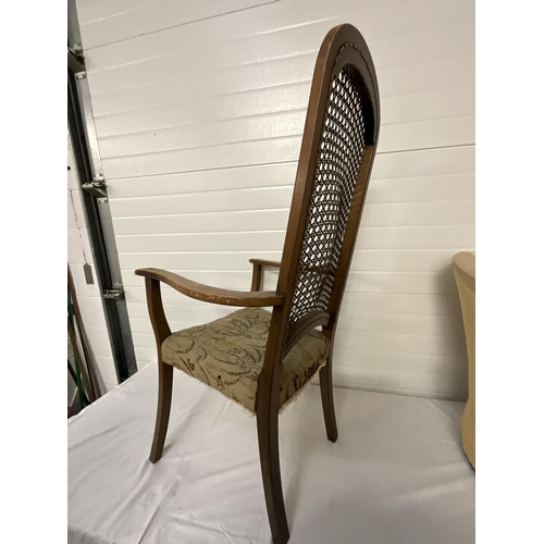 258 - VINTAGE OAK ARMCHAIR WITH BERGERE STYLE BACK A/F