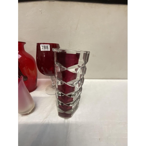 288 - COLLECTION OF RED ART GLASS ITEMS (7)