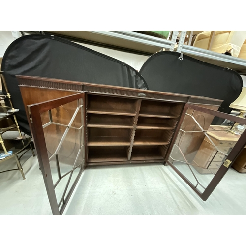 305 - VICTORIAN FLAMED MAHOGANY BOOKCASE WITH 2 CENTRAL ASTRAGAL GLAZED DOORS FLANKED BY 2 PANELED DOORS O... 