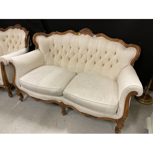 336 - REPRODUCTION ITALIAN STYLE WALNUT FRAMED UPHOLSTERED 3 PIECE LOUNGE SUITE TO INC 2 SEATER SETTEE LAD... 