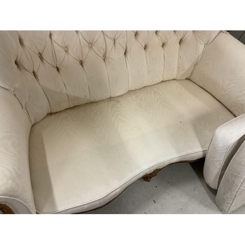 336 - REPRODUCTION ITALIAN STYLE WALNUT FRAMED UPHOLSTERED 3 PIECE LOUNGE SUITE TO INC 2 SEATER SETTEE LAD... 