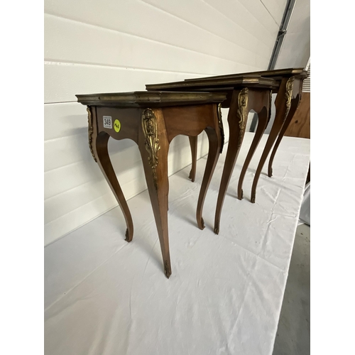 349 - REPRODUCTION ITALIAN STYLE NEST OF 3 TABLES WITH BRASS FRETWORK DECORATION
LARGEST H23.5