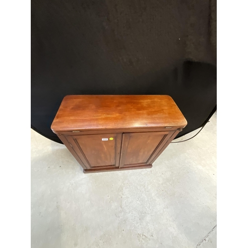 358 - VICTORIAN MAHOGANY CABINET WITH 2 DOORS AND FOLDING TOP TO CONVERT INTO WRITING TABLE H33