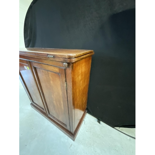 358 - VICTORIAN MAHOGANY CABINET WITH 2 DOORS AND FOLDING TOP TO CONVERT INTO WRITING TABLE H33