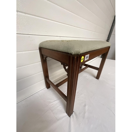 368 - EDWARDIAN MAHOGANY STRETCHERED BEDROOM STOOL WITH UPHOLSTERED NEEDLE POINT TOP