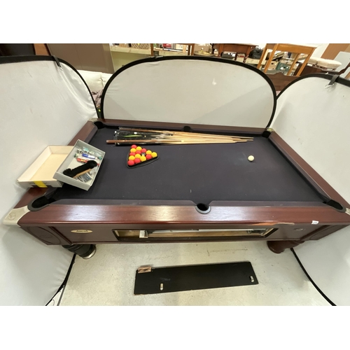 370 - ASCOT POOL TABLE WITH SLATE BED, CUES, BALLS ETC (NO KEYS NOT LOCKED) H32