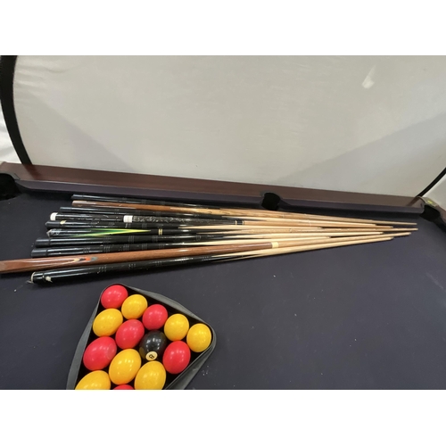 370 - ASCOT POOL TABLE WITH SLATE BED, CUES, BALLS ETC (NO KEYS NOT LOCKED) H32