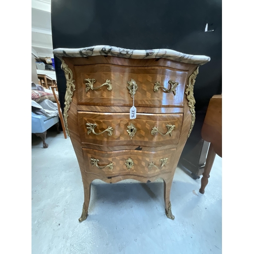 375 - FRENCH STYLE 3 DRAWER BOULLE CHEST WITH MARBLE TOP AND BRASS GILT DECORATION H34