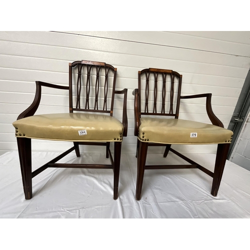 379 - PAIR EDWARDIAN MAHOGANY INLAID ARMCHAIRS