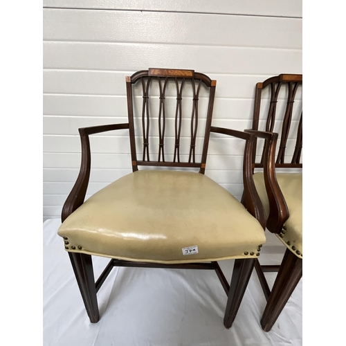 379 - PAIR EDWARDIAN MAHOGANY INLAID ARMCHAIRS