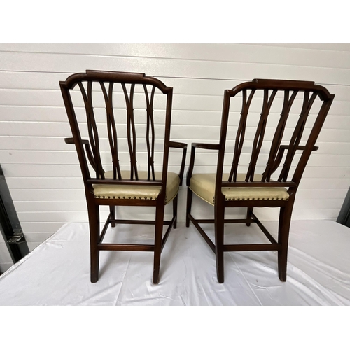 379 - PAIR EDWARDIAN MAHOGANY INLAID ARMCHAIRS