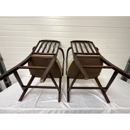 379 - PAIR EDWARDIAN MAHOGANY INLAID ARMCHAIRS