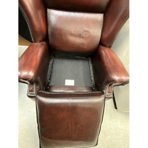 383 - OXBLOOD WING BACK LEATHER RECLINING CHAIR