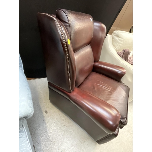 383 - OXBLOOD WING BACK LEATHER RECLINING CHAIR