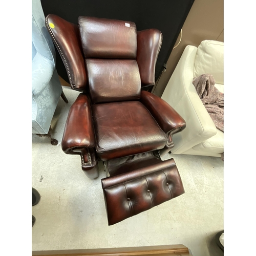 383 - OXBLOOD WING BACK LEATHER RECLINING CHAIR