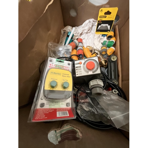 10 - BOX OF GARDEN ITEMS - TOOLS ETC