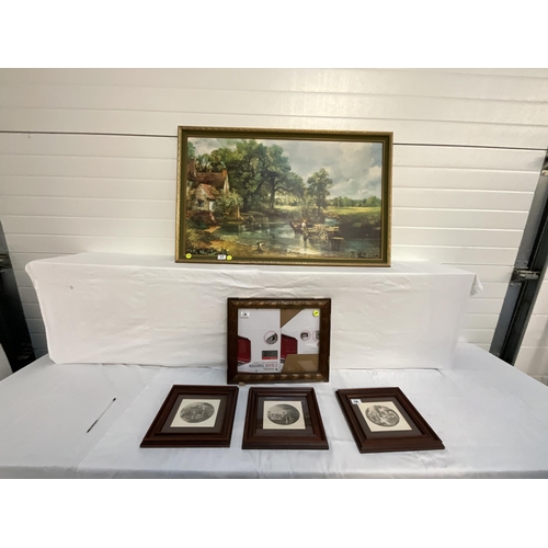 17 - VINTAGE CONSTABLE PRINT AND 3 OTHER PICTURES AND PICTURE FRAME - LARGEST 42