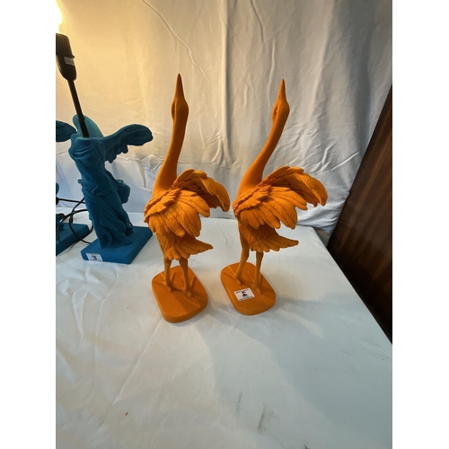 3 - PAIR OF MODERN FELT COVERED ANGEL TORSO TABLE LAMPS AND A PAIR FELT COVERED ORNAMENTAL OSTRICHES
TAL... 