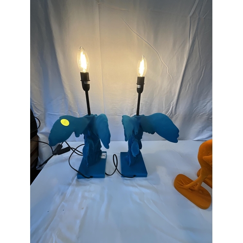 3 - PAIR OF MODERN FELT COVERED ANGEL TORSO TABLE LAMPS AND A PAIR FELT COVERED ORNAMENTAL OSTRICHES
TAL... 