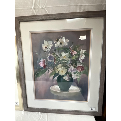 6 - PETER SHUTT FRAMED PASTEL OF LOUGHRIGG FELL LOOKING TOWARDS WETHERLAM IN FEBRUARY AND A FRAMED FLORA... 