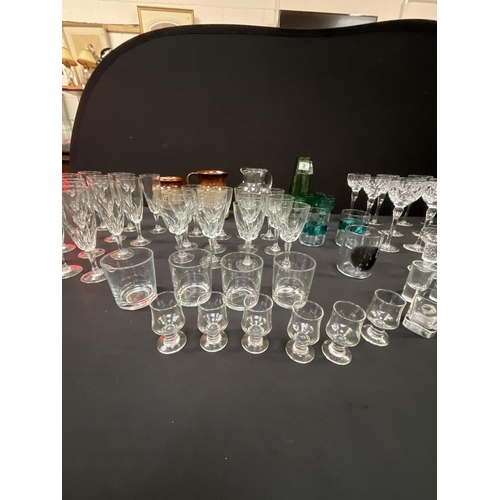 8 - 2 BOXES OF GLASSWARE TO INCLUDE CRYSTAL GOBLETS, COLOURED GLASS ETC