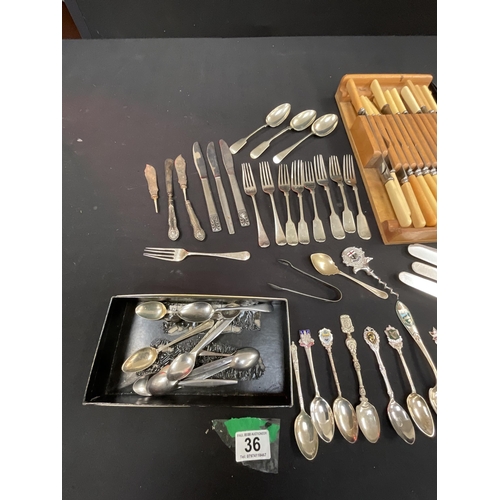 36 - BOX OF CUTLERY TO INCLUDE COLLECTORS SPOONS