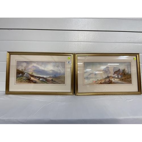 37 - PAIR OF GILT FRAMED WATERCOLOURS MOUNTAIN SCENE SIGNED E ST JOHN 25