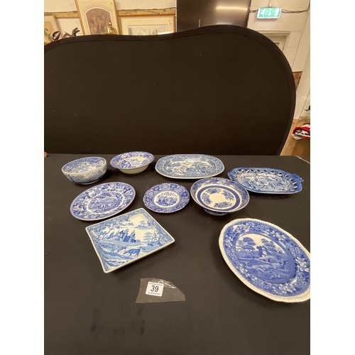 39 - BOX OF VICTORIAN AND LATER BLUE & WHITE CHINA TO INCLUDE SPODE ETC