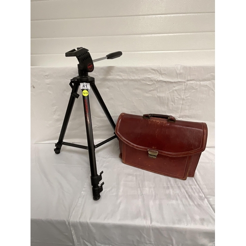 41 - COBRA CAMERA TRIPOD AND VINTAGE LEATHER BRIEFCASE