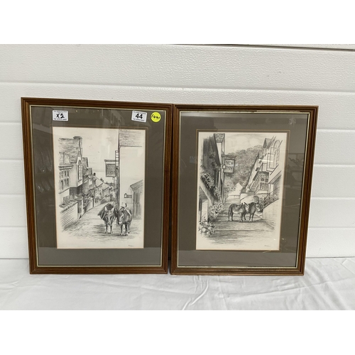 44 - PAIR OF FRAMED ETCHINGS SIGNED JUDGES 15