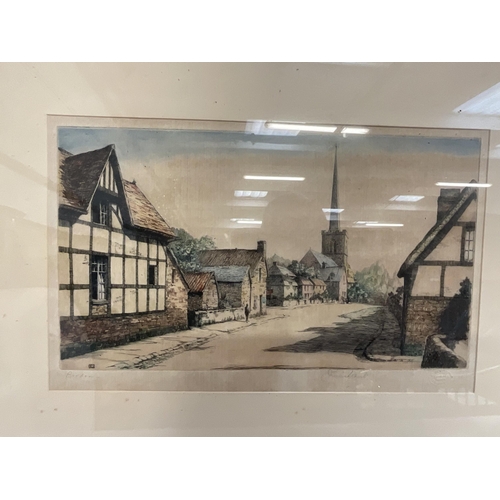 46 - FRAMED WATERCOLOUR SIGNED AND DATED 1924 AND A FRAMED COLOUR ETCHING WITH PENCIL SIGNATURE - LARGST ... 