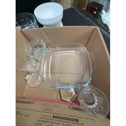 51 - 2 BOXES OF KITCHENWARE, GLASS, CHINA ETC