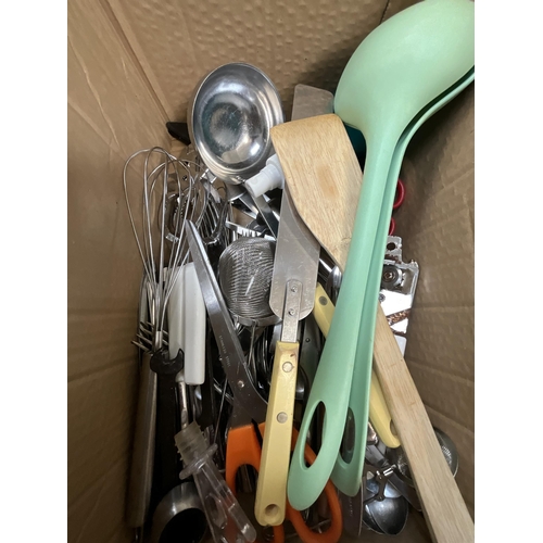 51 - 2 BOXES OF KITCHENWARE, GLASS, CHINA ETC