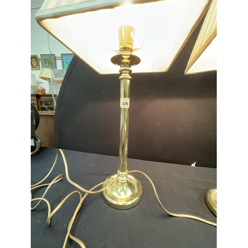 56 - PAIR OF BRASS TABLES LAMPS COMPLETE WITH SHADES