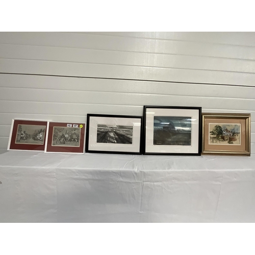 57 - 5 FRAMED WATERCOLOURS ETC TO INCLUDE SIGNED EXAMPLES - LARGEST 19