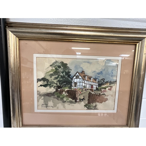 57 - 5 FRAMED WATERCOLOURS ETC TO INCLUDE SIGNED EXAMPLES - LARGEST 19