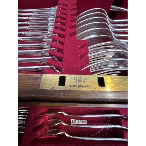 58 - OAK CASED VINTAGE CANTEEN OF CUTLERY COMPLETE H5