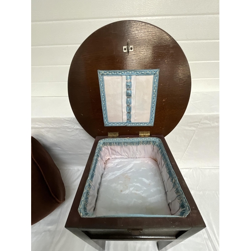 63 - VINTAGE SEWING BOX AND POUFFEE