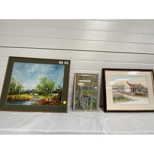 69 - 2 FRAMED WATERCOLOURS AND A OILS ON BOARD - LARGEST 20