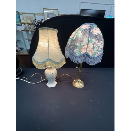 73 - CERAMIC TABLE LAMP WITH SHADE AND BRASS TABLE LAMP WITH SHADE