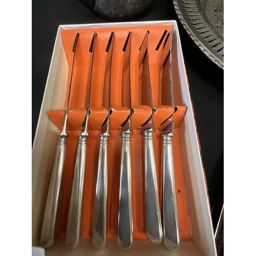 74 - QTY OF BOXED CUTLERY, PLATED TRAY ETC