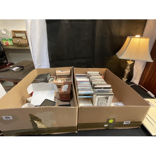 100 - BOX OF CD'S AND BOX OF ODDS TO INCLUDE CHRISTMAS DECORATIONS, TABLE LAMP ETC